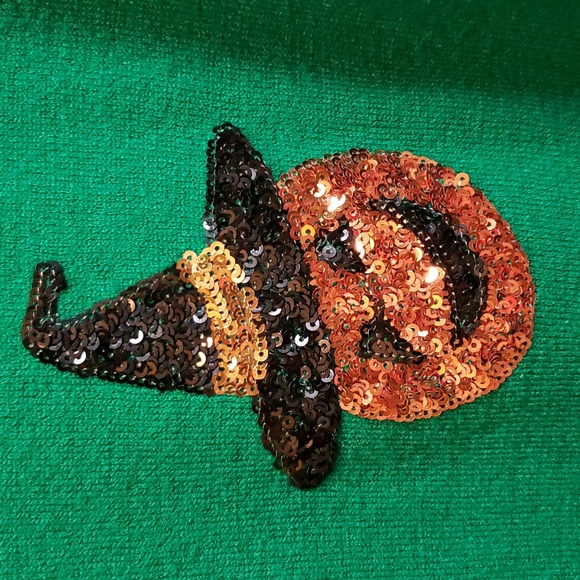 Victoria Harbour Kelly Green Sweater with Sequined Pumpkins and Candy Corn - Picture 2 of 7